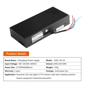 Medical Triple AC/DC 24V 6.3A Ultra Slim Adapter LED Linear Switching Power Supply for Magnetron