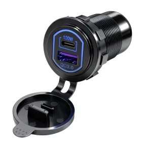 Metal Car Charger USB Socket with USB-C Outlet 100W PD3.0 Port 18W Quick Charge 3.0