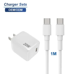 Mini Cube US Plug PD 20W USB-C Wall Charger with 1m Cable for Mobile Devices