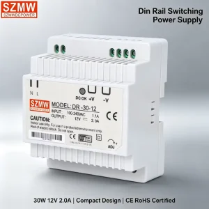Mini DR-30-12 DIN Rail Power Supply Low Ripple Flicker-free Constant Voltage for Small LED Lighting CE RoHS Certified