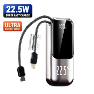 Mini Portable 10000mAh Li-Polymer Power Bank with Type-C LED Display and 22.5W Fast Charging