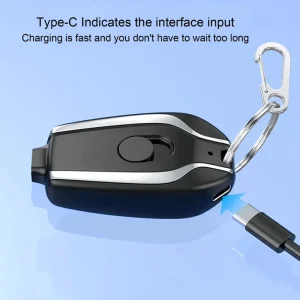 Mini Portable Keychain Power Bank 1500mAh High Capacity Waterproof Type-C Quick Charge Li-Polymer Battery
