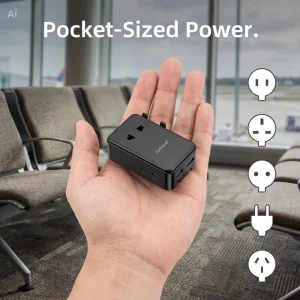 Multi-Nation Power Converter UK-to-US Plug Adapter PD 25W 4-in-1 Ultra-Slim Mini Universal Travel Adapter for 200+ Countries