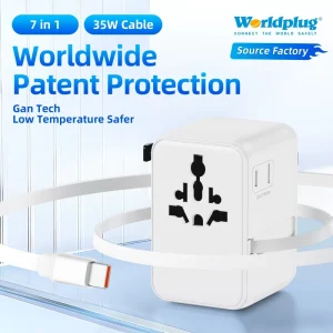 Multi-Plug International Worldwide Adaptor Universal Charger Travel Plug Adapter with PD 35W Cable for USB Charging