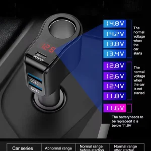 Multi-Port Power Supply Adapter with LED Screen and Fast Charging Universal Car Cigarette Lighter Socket for Laptop