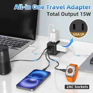 Multi-Port Worldwide Travel Charger 15W Small Size Universal Plug Adapter for USB Device Charging