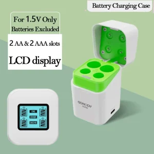 Multi-Voltage Li-ion/NiMH AA AAA Battery Charger Integrated LCD Display 4-Slot Charging Stand 15W Output Overcharge Protection