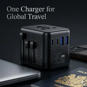 Multifunctional Universal Charger 35W USB and Type-C Outlet Adapter Fast Charge US UK and EU for Travel