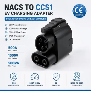 NACS to CCS1 DC Fast EV Charger Adapter CE Certified IP54 Waterproof EV Charger Connector