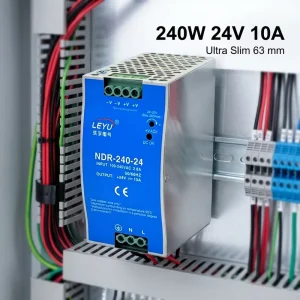 NDR-240-24 240W 24V 10A Industrial DIN Rail AC-DC Power Supply with 63mm Slim Design for Automation Control