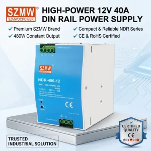 NDR 480 12 DIN Rail Switching Power Supply Wide Temp Parallel Function CE RoHS for Servo Drive PLC Cabinet Laser Equipment