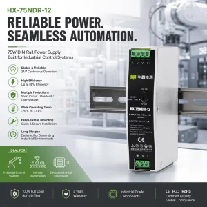 NDR Series 75W 120W 240W 480W 12V 24V 48V Economical Slim Din Rail Power Supply for Factory Automation