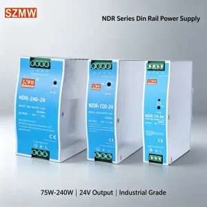 NDR Series 75W-480W 12V 24V 48V DIN Rail Power Supply Factory Direct Fanless Class II CE RoHS for Automation