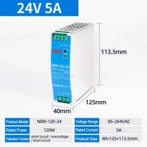 NDR Series DIN Rail Switching Power Supply 24W 60W 40W 96W 120W 240W AC DC SMPS for Industrial Automation