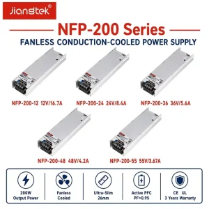NFP-200 200W 12V 24V 36V 48V PFC 94% Efficiency Remote ON/OFF Constant Voltage SCP OVP AC DC Industrial Power Supply