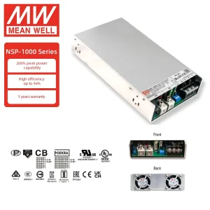 NSP 1000 1000W Enclosed Single Industry Power Supply PFC 85 305Vac 200% Peak Power Programmable 0 120% Voltage 5Y
