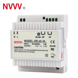 NVVV 24V AC 45W DC Industrial Power Converter 12VDC Din Rail Switching Power for LED Model DR 45w 24v Single 100W 150W 200W 50W