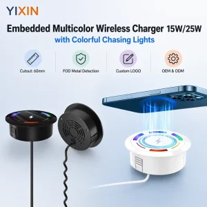 Nvisible 15W 25W Wireless Charger for Furniture Fits 60mm Cable Hole Supports Phone Cases Intelligent Protection LOGO