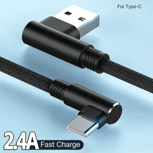 Nylon-Jacket USB-A to USB-C Charger Cable, 90-Degree Angled USB-C Connector for Phone Gaming