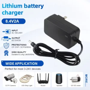 ODM OEM ACDC 8.4V 2A 16.8W Lithium Battery Charger Adapter for Phones Smartwatches Power Tools Headsets Cameras Game Consoles