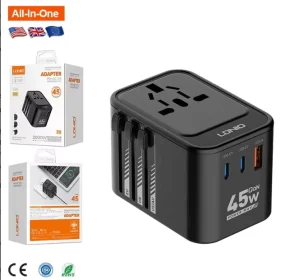 ODM OEM LDNIO Z8 GaN 45W Universal Adapter Wall Power Travel Adaptor Multi Plug Universal Travel Adapter Dual Type-C