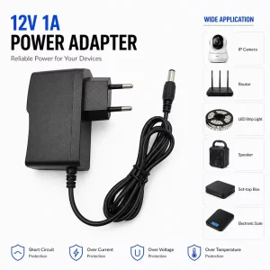 ODM Service 12V 1A Switching Power Adapter 12W Wall Adapter Plug in PC Material 12V Power Supply for Electronic Devices
