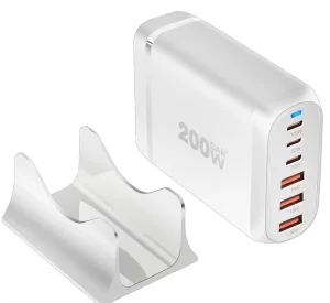 OEM 200W 100W GaN 6-Port Desktop Charging Station with Detachable Stand 3 USB-C PD + 3 USB-A QC Power Hub