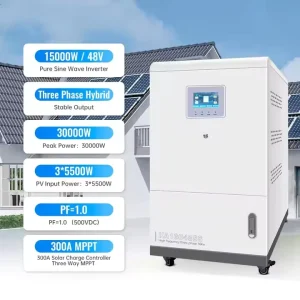 OEM 48V DC to 380V AC 15000W Hybrid Three-Phase Off-Grid Power Inverter for Home