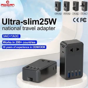 OEM/ODM 3AC Outlets Slim USB Travel Adapter International Universal Travel Adaptor Power Adapter 3Type C Global Plugs