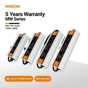 MINJON AC-DC MW300P-12 300W 12V IP67 Waterproof 93% Efficiency Single LED Driver Transformer Switching Power