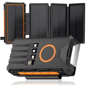 Outdoor 20000mAh PD Solar Power Bank with Built-in Compass, Fast Charging, and Extra Foldable Solar Panel for Travel Emergency Camping