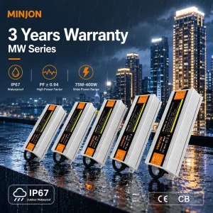 Outdoor Waterproof LED Power Supply AC DC 24V 75W IP67 Aluminum Case Self-cooling 86% Efficiency 3 Year Warranty Single Output