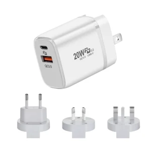 PD 20W QC3.0 Dual Port USB Charger Adapter Fast Charging for iPhone 15 Electric Type C QC3.0 for Earphones