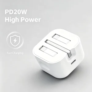 PD 20W USB-C Fast Charger with Foldable UK Plug, Cable and Retail Box