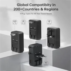 PD 25W International Travel Adapter with 2 USB-C 1 USB