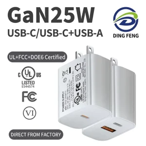 PD 25W USB C Fast Charging Mobile Phone Charger Adapter with GaN Technology US Spec for Phones Certified by UL FCC