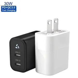 PD 30W Dual Type C Fast Charger US Plug Wall Charger Adapter Compatible for iPhone 8 to iPhone 16