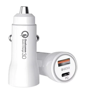 PD 30W USB-C USB-A QC3.0 5V/3A Electric Car Charger with Charging Light and Fireproof Design