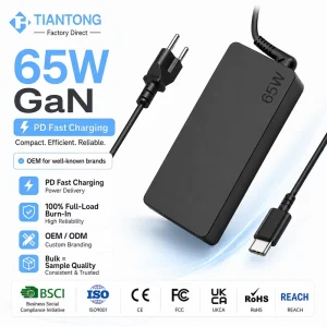 PD 65w Usb C Gan Laptop Charger Ac Dc Power Adapter for Lenovo Asus Hp Acer Mac Book Type C Fast QC Charger