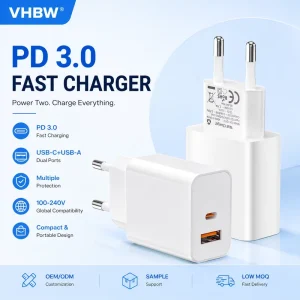 PD Fireproof 20W 5V3A USB Type-C Mobile Phone Charger Smart Power Adapter with EU Plug for Laptop Camera Watch Use