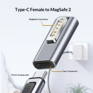 PD Induction Magnetic Aluminum Alloy DC Portable Adapter for MacBook Pro/Air Laptop Charging Type-C Female Male