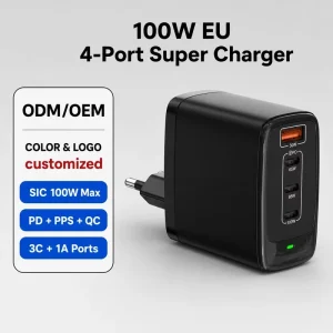 PD Power Adapter GaN 100W 65W 30W 4 Port USB Desktop Charger 3 USB-C 1 USB-A Charging Home Office Travel Trip Universal Devices