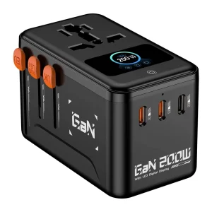 PD200W Animated Digital-Display Travel Adapter with Multi-Function Display GaN Fast-Charging Converter Plug Made in China