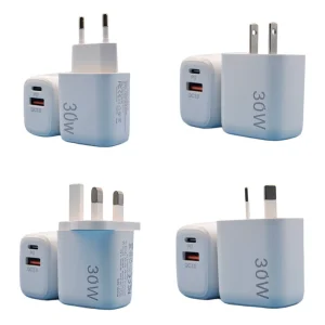 PD30W USB-C Fast Charging AC Adapter with QC 3.0 and PD, Universal EU AU US UK Plugs, Mobile Phone Wall Charger