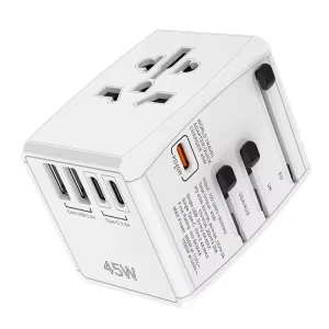 PD45W 3-Port Type-C Travel Adapter Universal Conversion Plug Charger with AC Input for Camera and Earphones