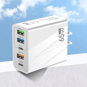 PD65W GaN Mobile Phone Charger 5V3.1A PD USB A USB C QC3.0 Multi Port Travel Adapter
