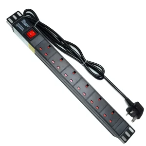 PDU Cabinet Power Distribution Unit 1U 19 Inch 8 Outlets Plug with Socket Double Break Switch Aluminum Alloy