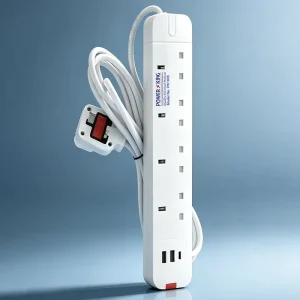 PK1005 UK 5 Gang Extension Lead With Child Safety Shutter 2USB 1Type C Power Strip for Home Office