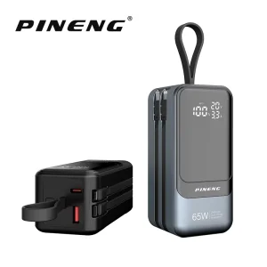 PN-821PD 2-in-1 Power Bank & Wall Charger 20000mAh Built-in AC Plug 65W Fast Charging USB/Type-C Plastic Laptop & Phone