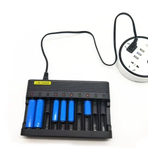 PUJIMAX 10-Slot Smart 18650 Li-ion Battery Charger with LED Illumination for Smart Watch & Microphone Plug-In Design